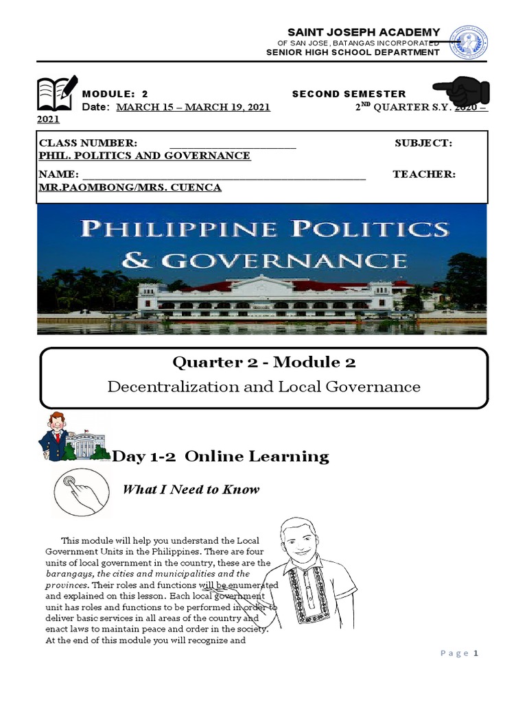 Grade 11 HUMSS: Local Governance Module | PDF | Social Institutions ...