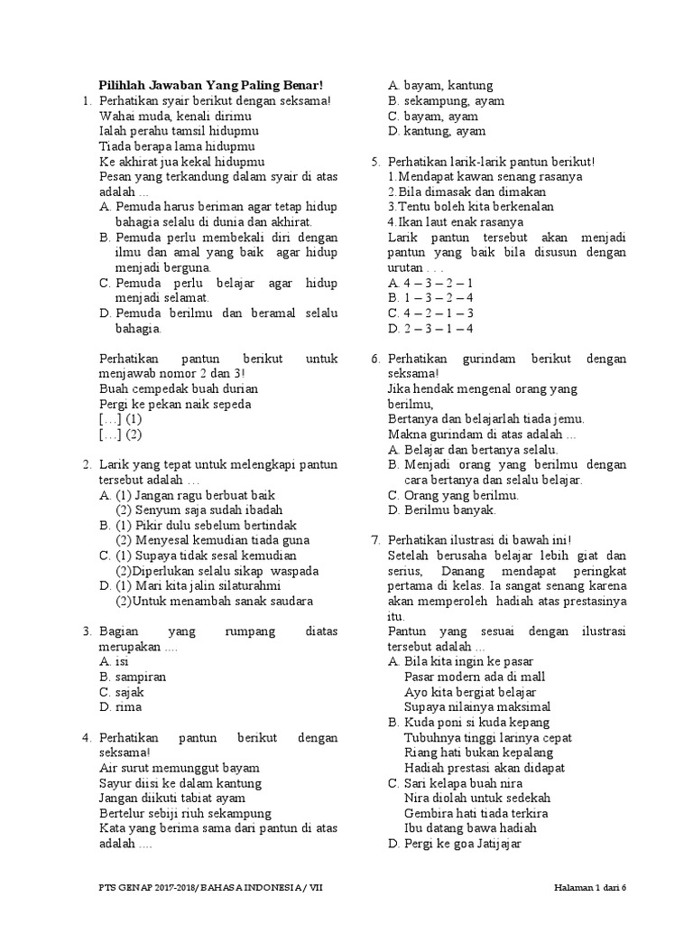 Kumpulan Soal Bahasa Indonesia