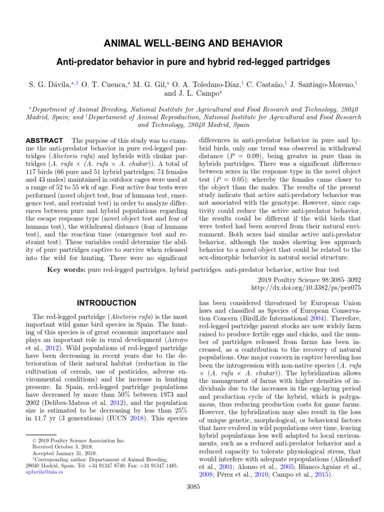 Animal Well-Being and Behavior: Anti-Predator Behavior in Pure and ...