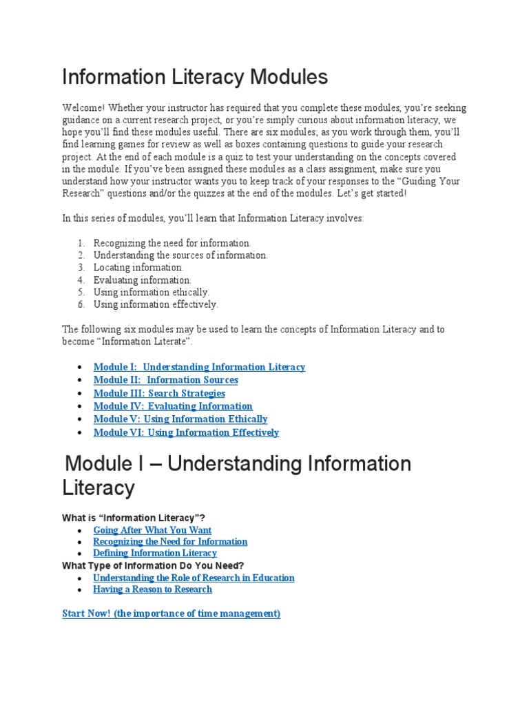 Information Literacy Module PDF Information Literacy Books