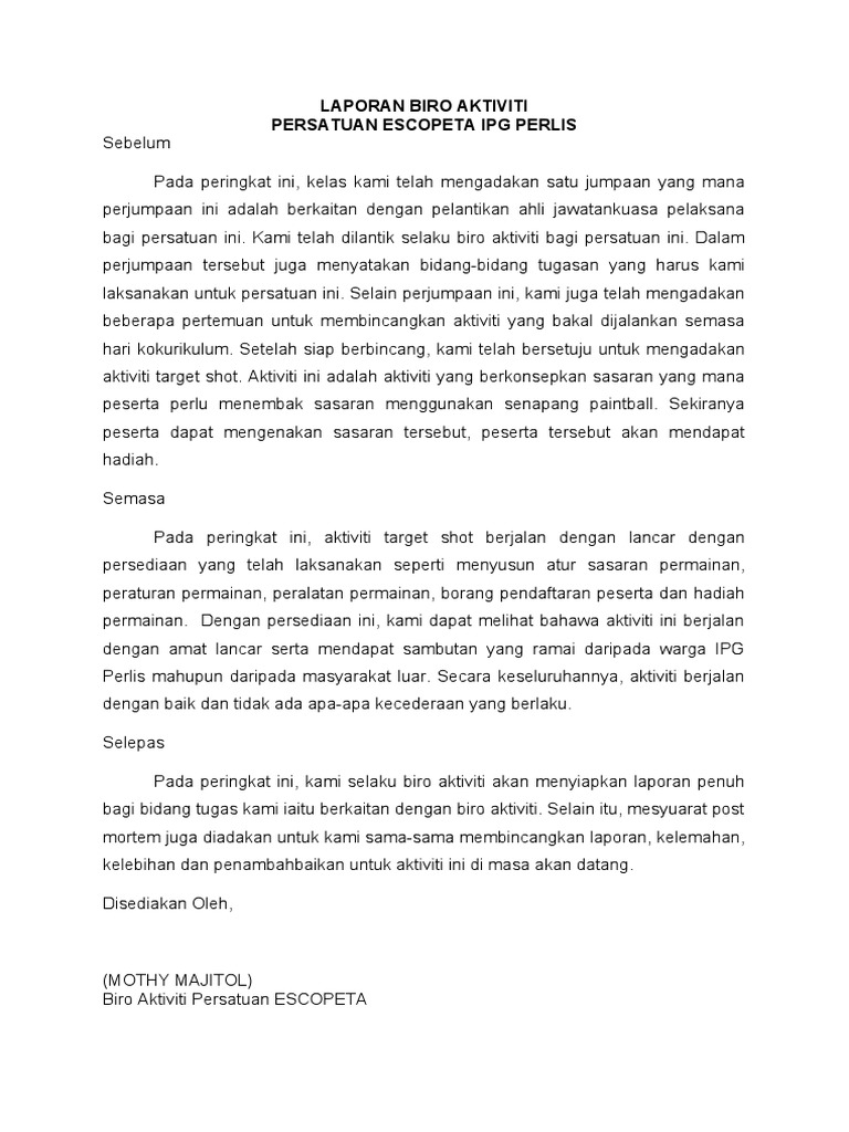 Laporan Biro Aktiviti Pdf