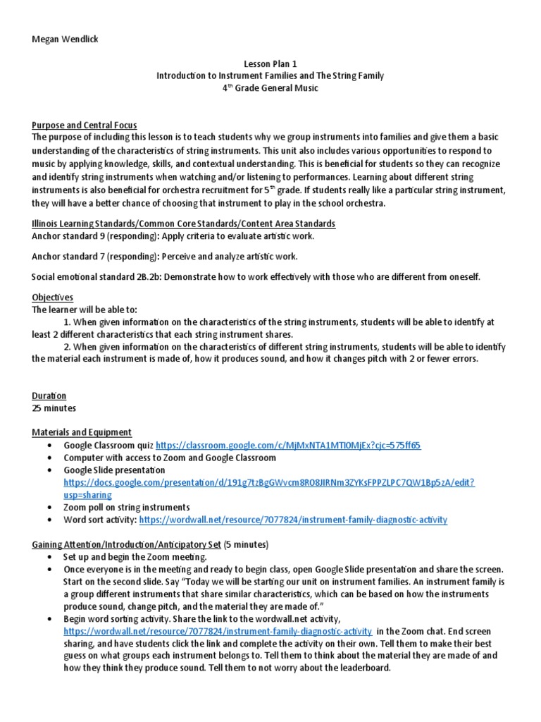 Instrument Families Remote Lesson Plans | PDF | String Instruments ...