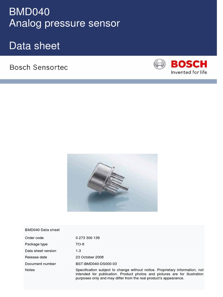 BMD040 Analog Pressure Sensor Data Sheet PDF Electrical Connector