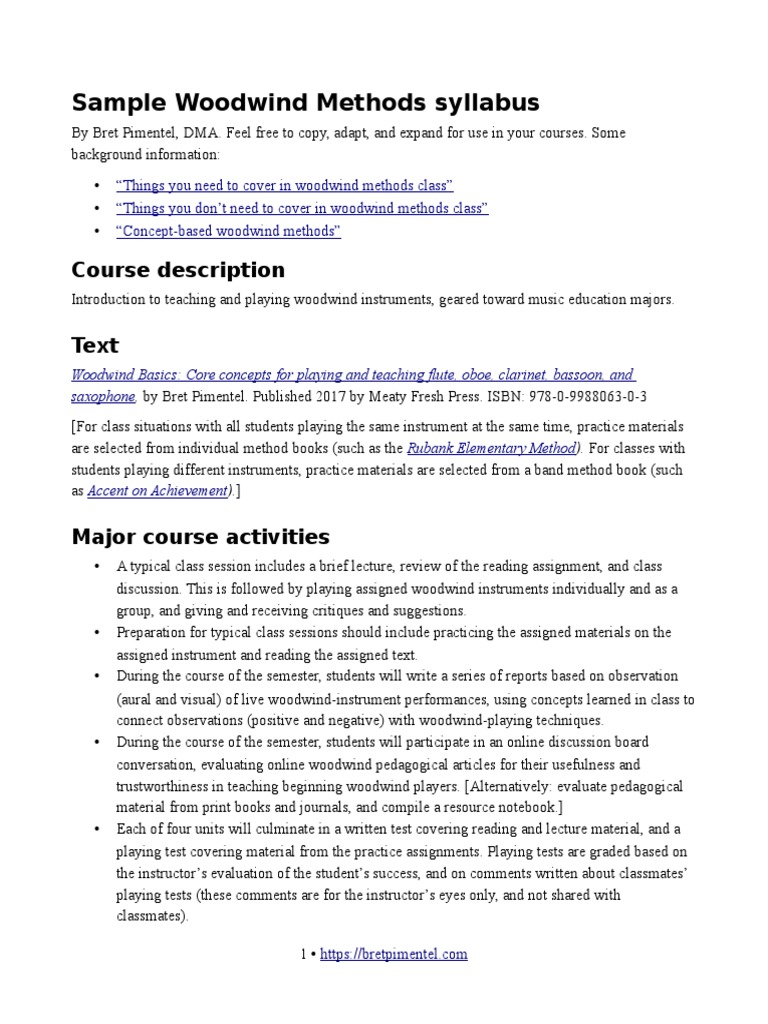 Woodwind Methods Course Syllabus | PDF | Woodwind Instruments | Clarinet