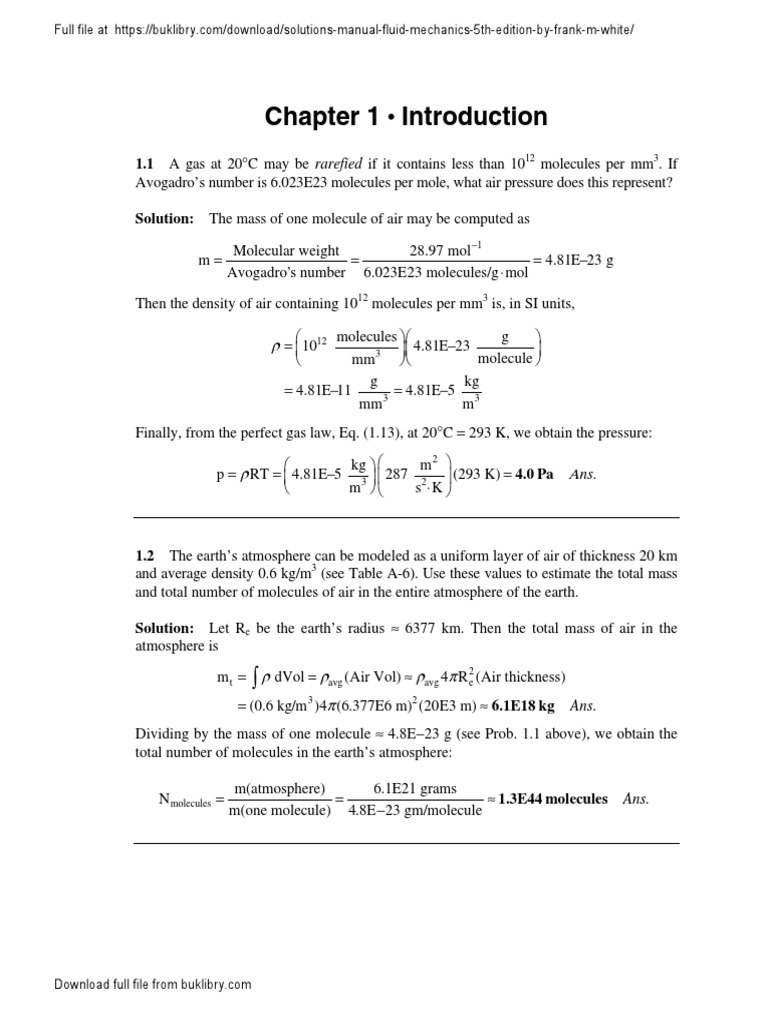 Fluid Mechanics Solutions Manual Overview | PDF | Shear Stress | Pressure