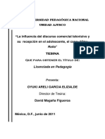 "La Influencia Del Discurso Comercial Televisivo y Su Recepción en El Adolescente, El Caso: " Tesina Que para Obtener El Título de