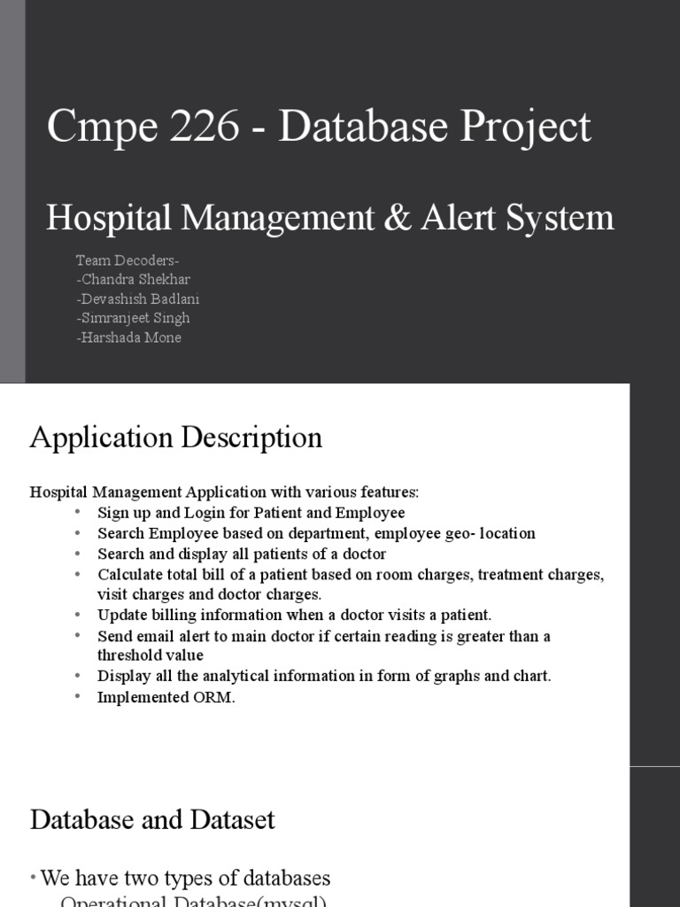 Cmpe 226 - Database Project: Hospital Management & Alert System | PDF ...