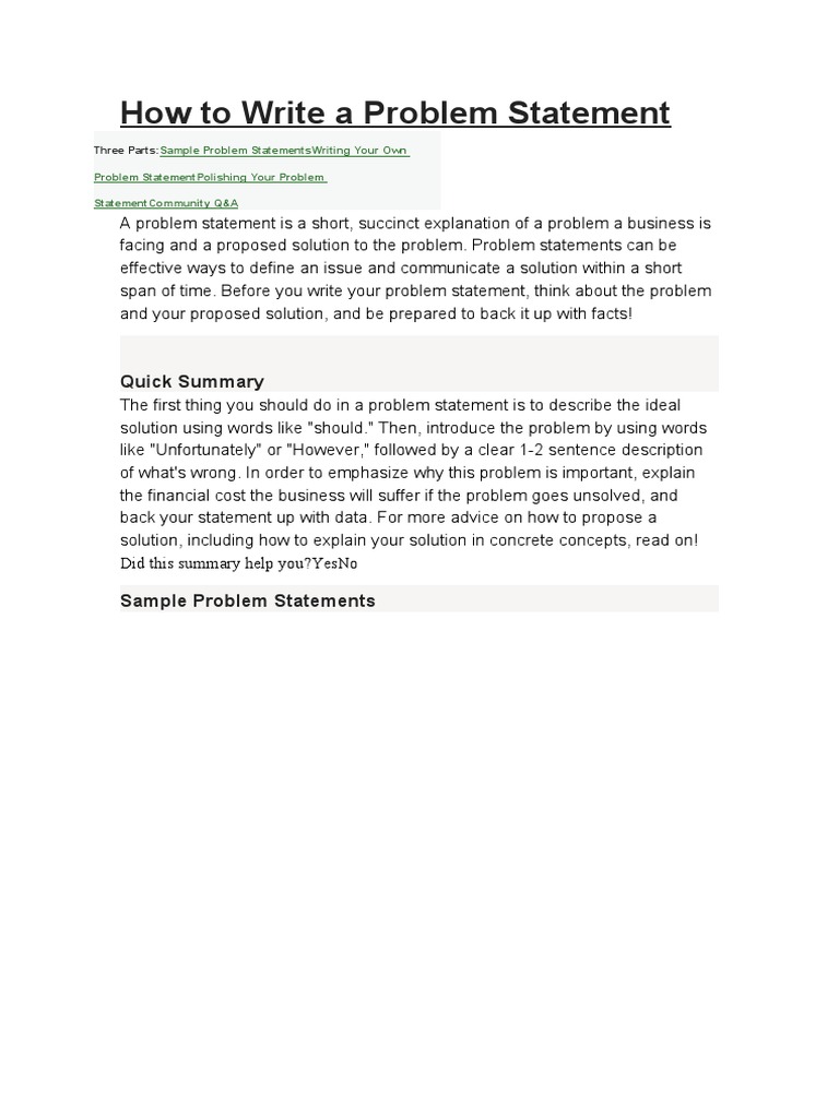 How To Write A Problem Statement | PDF