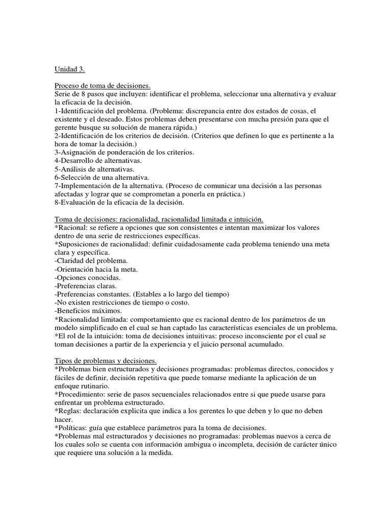 Unidad 3 | PDF | Toma de decisiones | Planificación