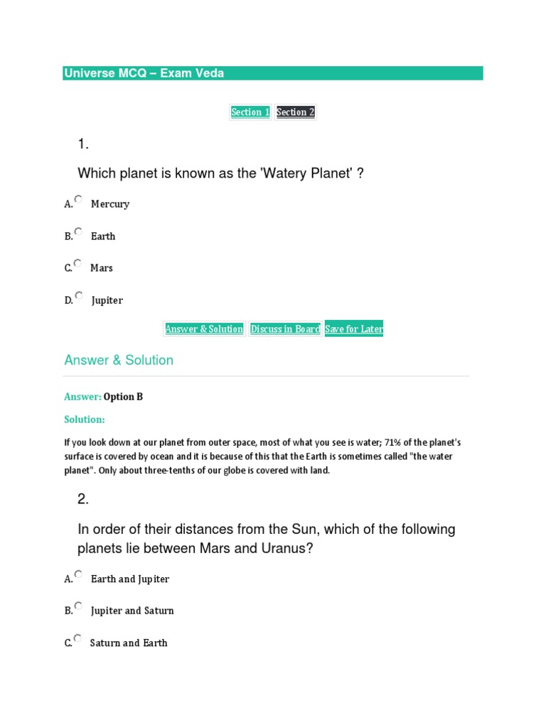 Universe mcq examveda pdf planets solar system