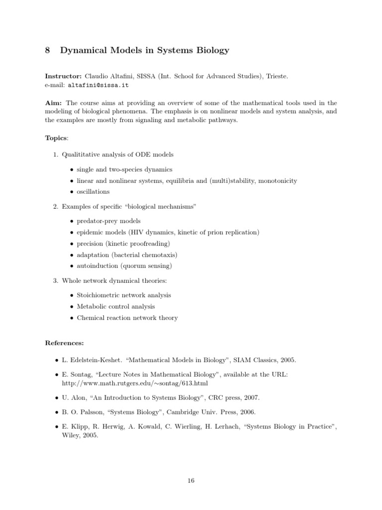 Mathematical Models in Systems Biology | PDF