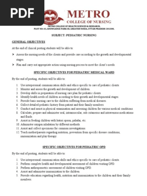 Pediatric nursing clinical objectives.