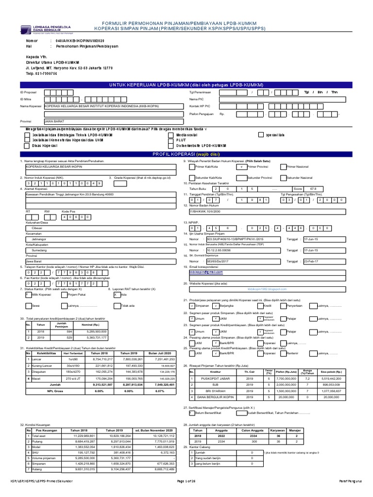 FORM PROPOSAL KOPERASI SIMPAN PINJAM KELPDB 1 Edit Keukeu | PDF