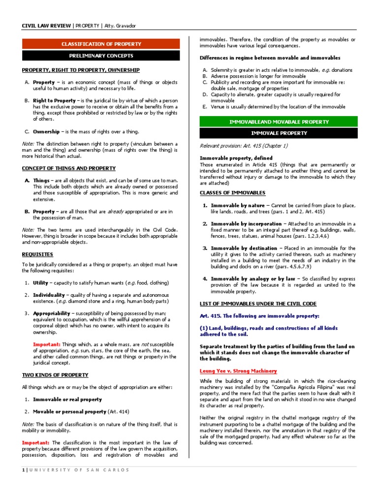 Property Classification in Civil Law | PDF | Real Property | Property