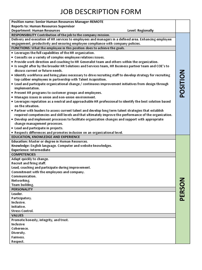 Job Description Form | PDF | Human Resources | Competence (Human Resources)