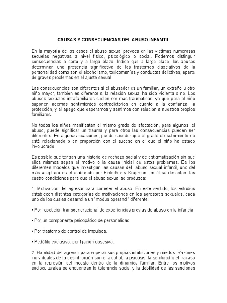 Causas y Consecuencias del Abuso Infantil | PDF | Abuso Sexual Infantil ...