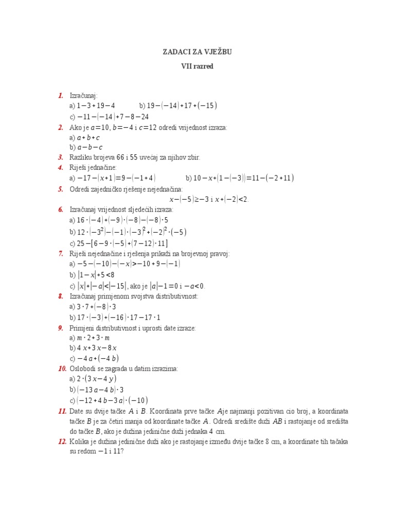 Zadaci VII Razred | PDF