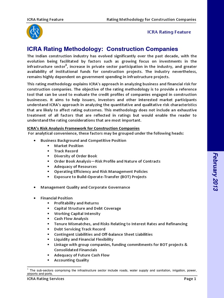 ICRA Rating Methodology: Construction Companies | PDF | Debt | Market ...