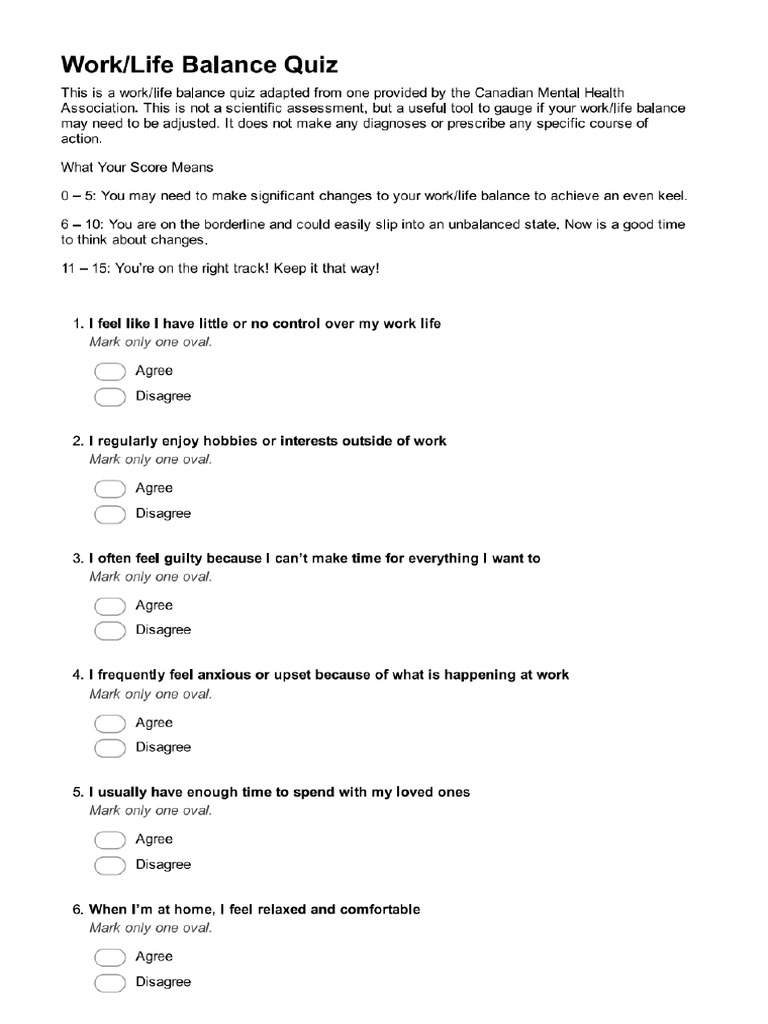 Work-Life Balance Quiz Answer Key | PDF