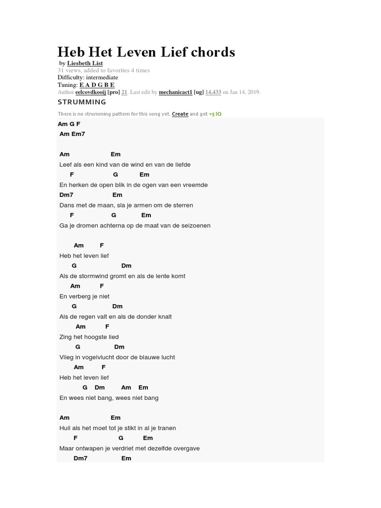 Heb Het Leven Lief Chords PDF