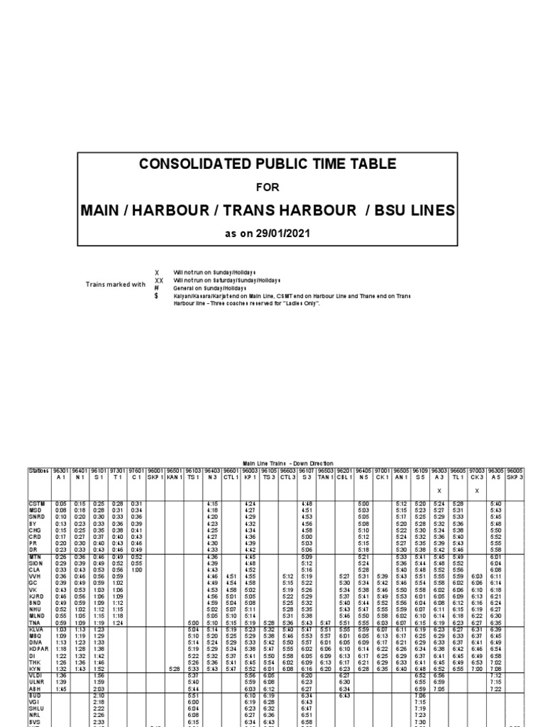 Mumbai Local Train Time Table 2021 PDF