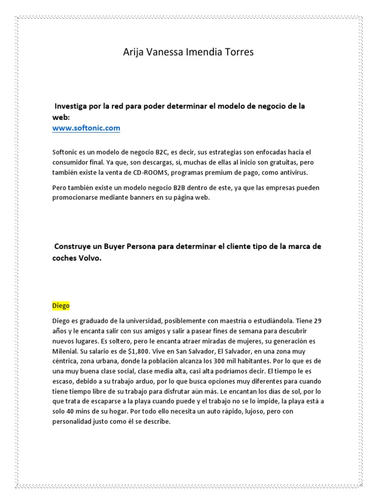 Modelo de negocio de Softonic y Buyer Persona Volvo | PDF