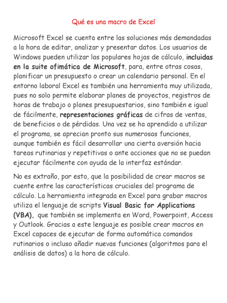 Qué Es Una Macro de Excel | PDF | Visual Basic para Aplicaciones ...
