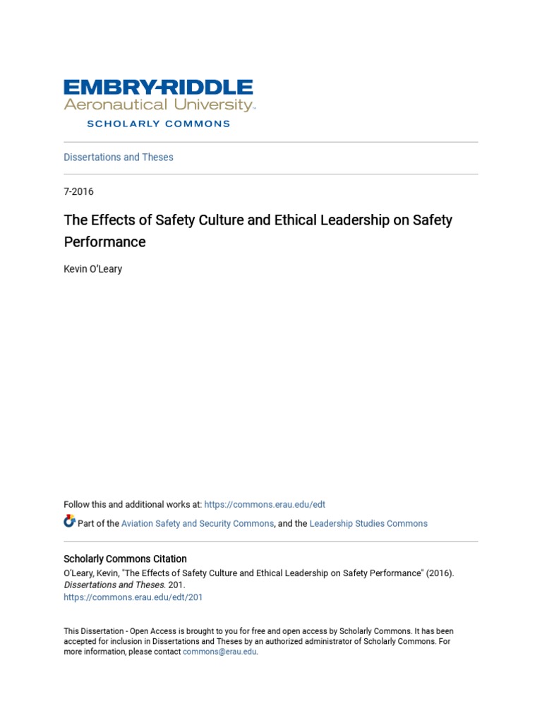 The Effects of Safety Culture and Ethical Leadership On Safety The ...