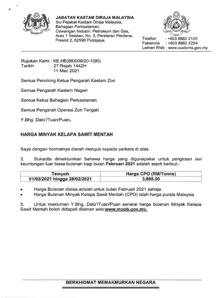Harga Minyak Kelapa Sawit Mentah Febuari 2021 Pdf