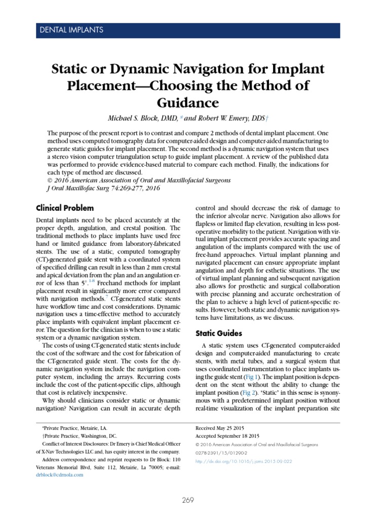 Static or Dynamic Navigation For Implant Placement PDF Dental
