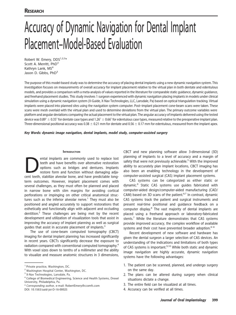 Dynamic Navigation Accuracy in Implants | PDF | Dental Implant ...