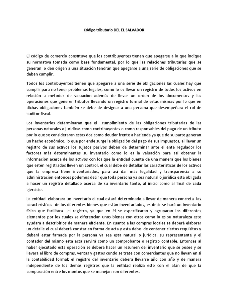 CODIGO TRIBUTARIO DE EL SALVADOR intelligence overview