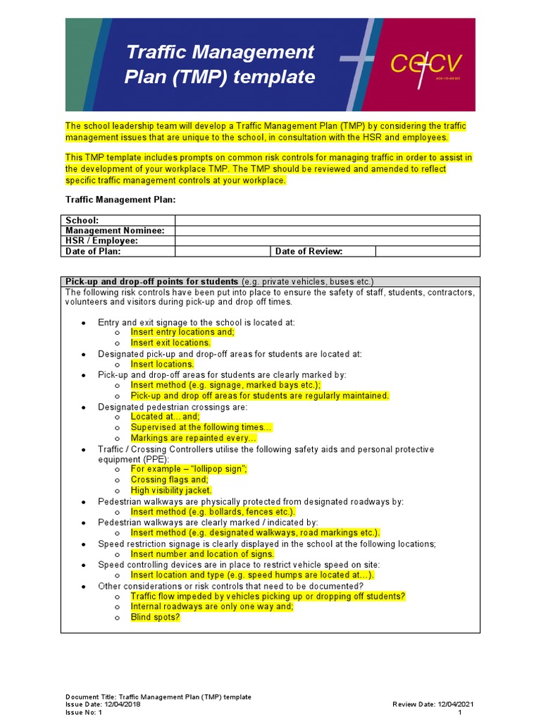 School Traffic Management Plan Template | PDF | Parking | Traffic