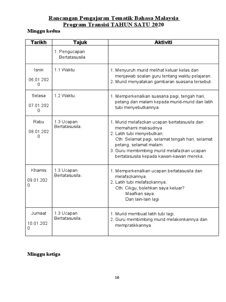 13 Rancangan Pengajaran Tematik (SEMUA) | PDF