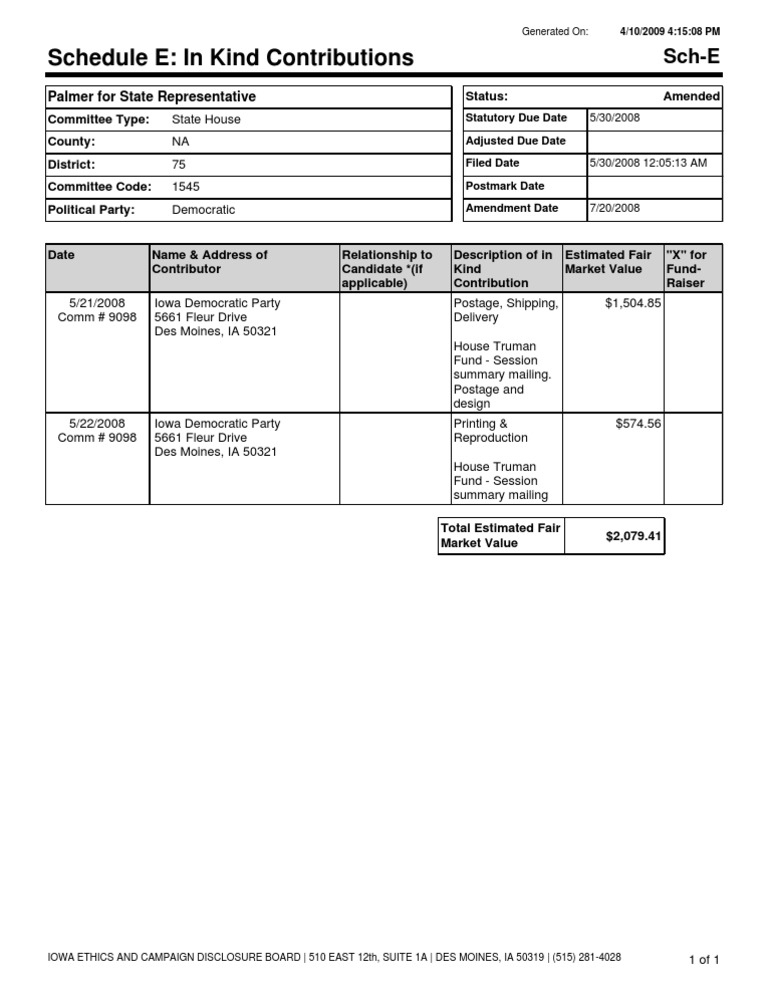 Palmer, Eric Palmer For State Representative 1545 E in Kind