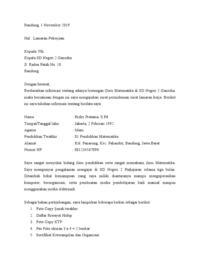 Download 74+ Contoh Surat Surat Lamaran Kerja Guru Matematika Terbaru Gratis
