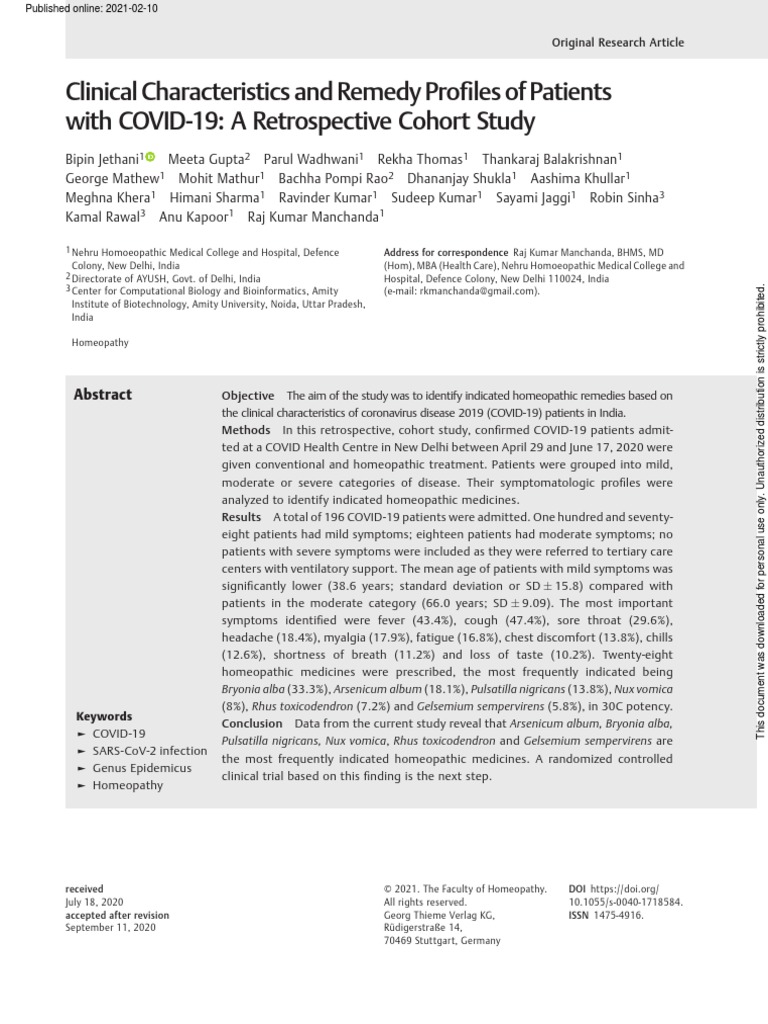 Clinical Characteristics and Remedy Profiles of Patients With COVID-19 ...