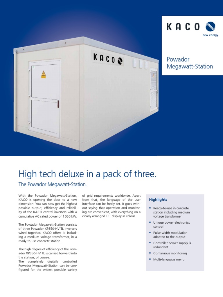 KACO Powador Megawatt-Station Specs | PDF | Power Supply | Power Inverter