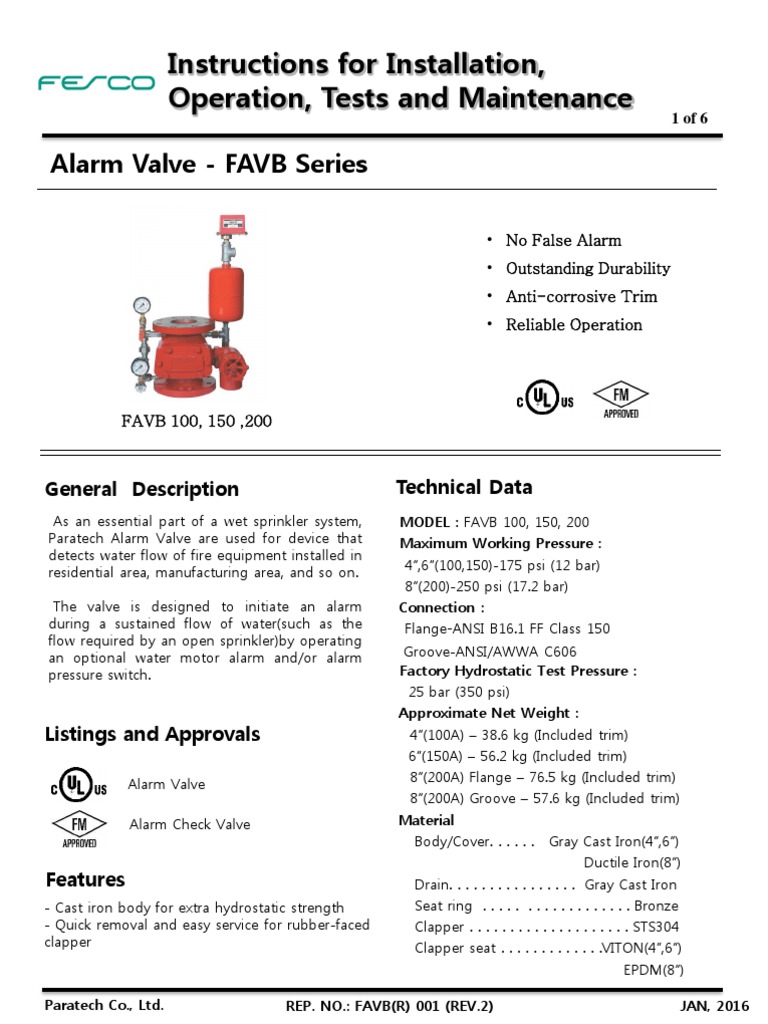 Valve Technical Data | PDF | Fire Sprinkler System | Valve