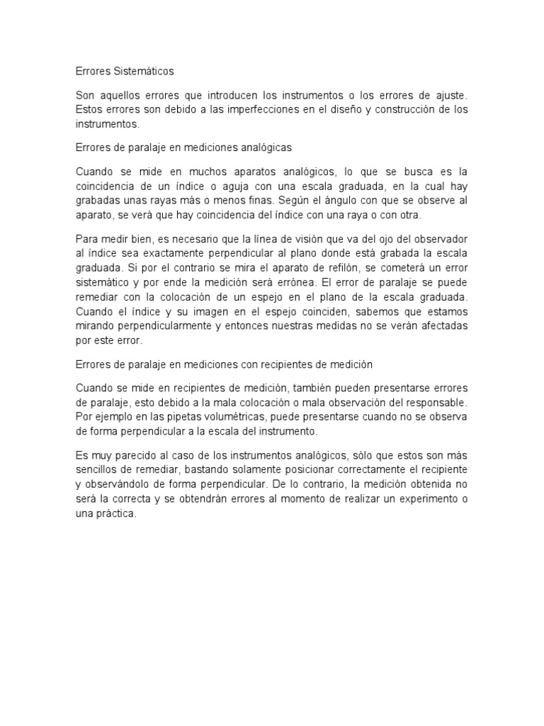 Errores de Paralaje en Mediciones Analógicas y en Recipientes de Medición PDF Concentración