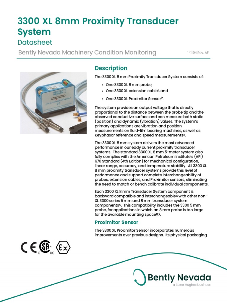 3300 XL 8mm Proximity Transducer System Datasheet 141194 PDF Electrical Connector Foot