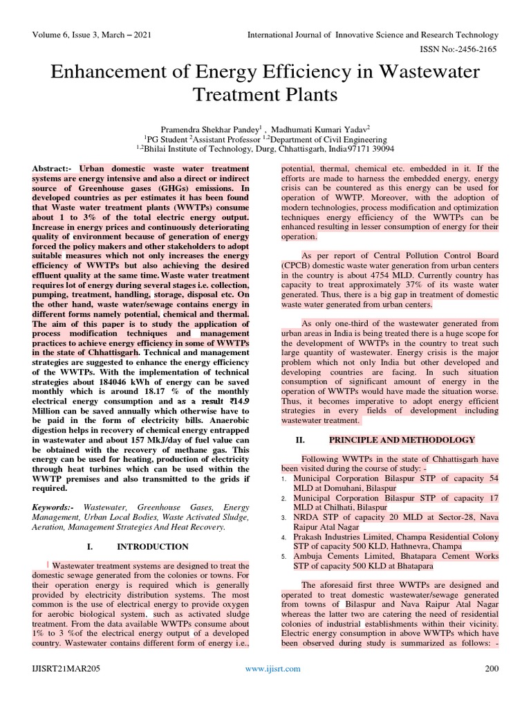 Enhancement of Energy Efficiency in Wastewater Treatment Plants | PDF ...