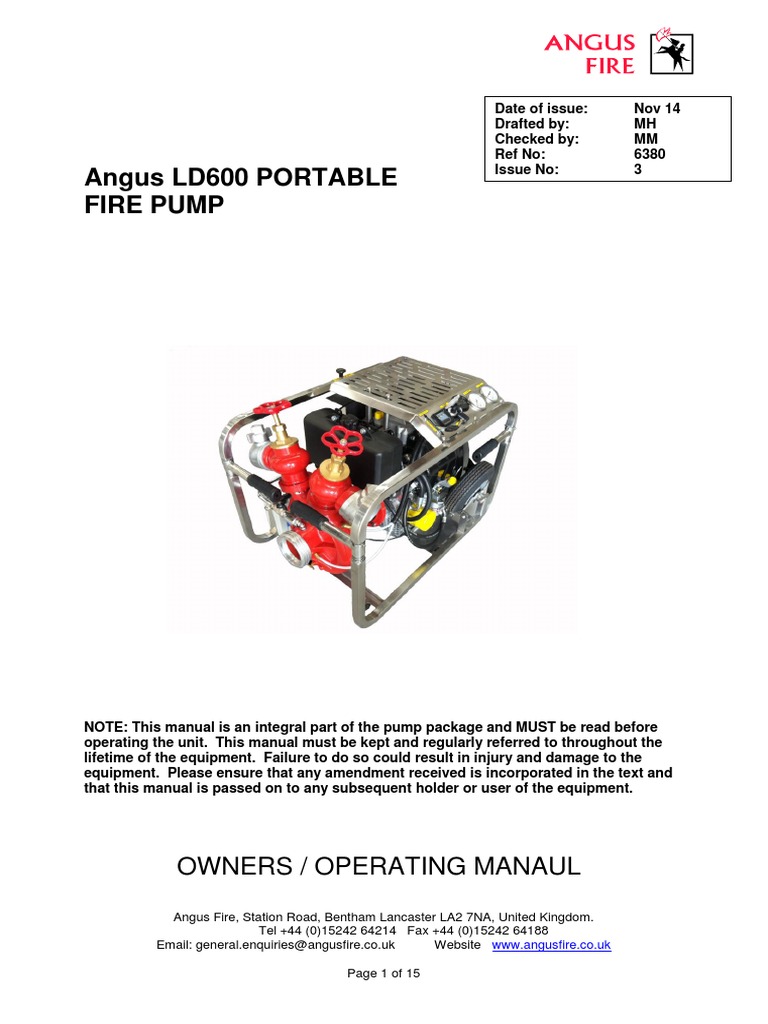 Angus LD600 Portable Fire Pump Manual | PDF | Pump | Diesel Engine