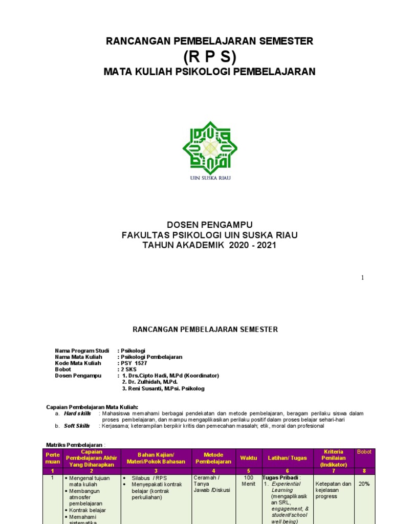 Rps Psikologi Pembelajaran 2020 2021 2