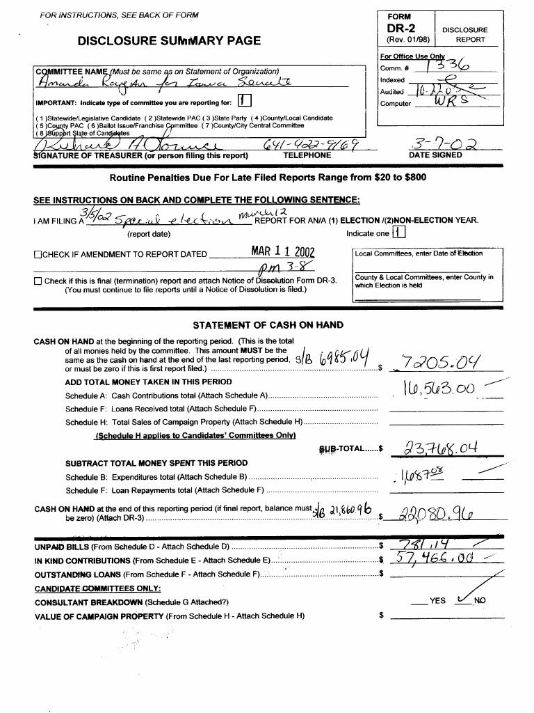 Campaign Finance Disclosure Form | PDF | Political Action Committee ...