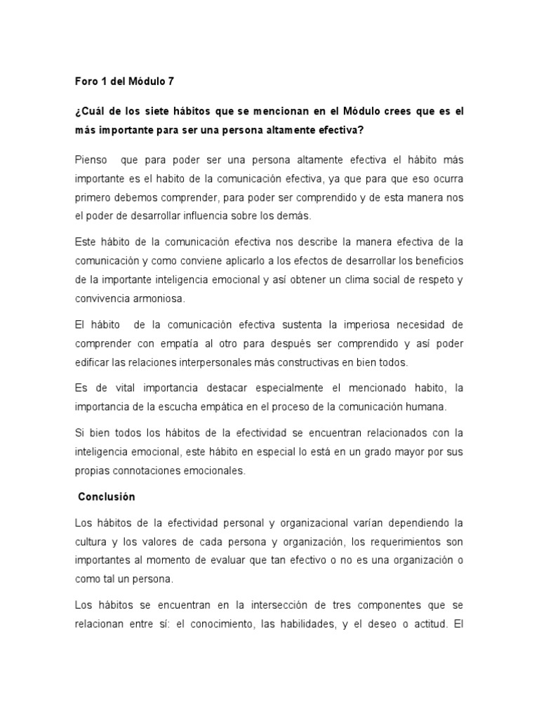 Foro 1 Del Módulo 7. | PDF | Crecimiento personal y profesional ...