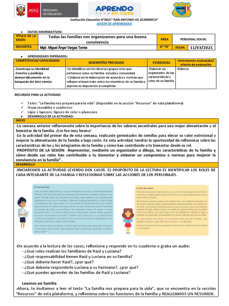 Sesión de Personal Social La Familia (1) 2 | PDF | Familia | Evaluación