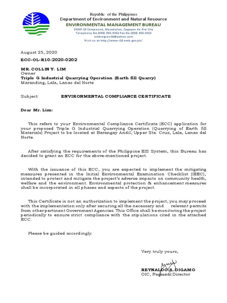 ECC Approved-Notarized LIM | PDF | Greenhouse Gas | Regulatory Compliance