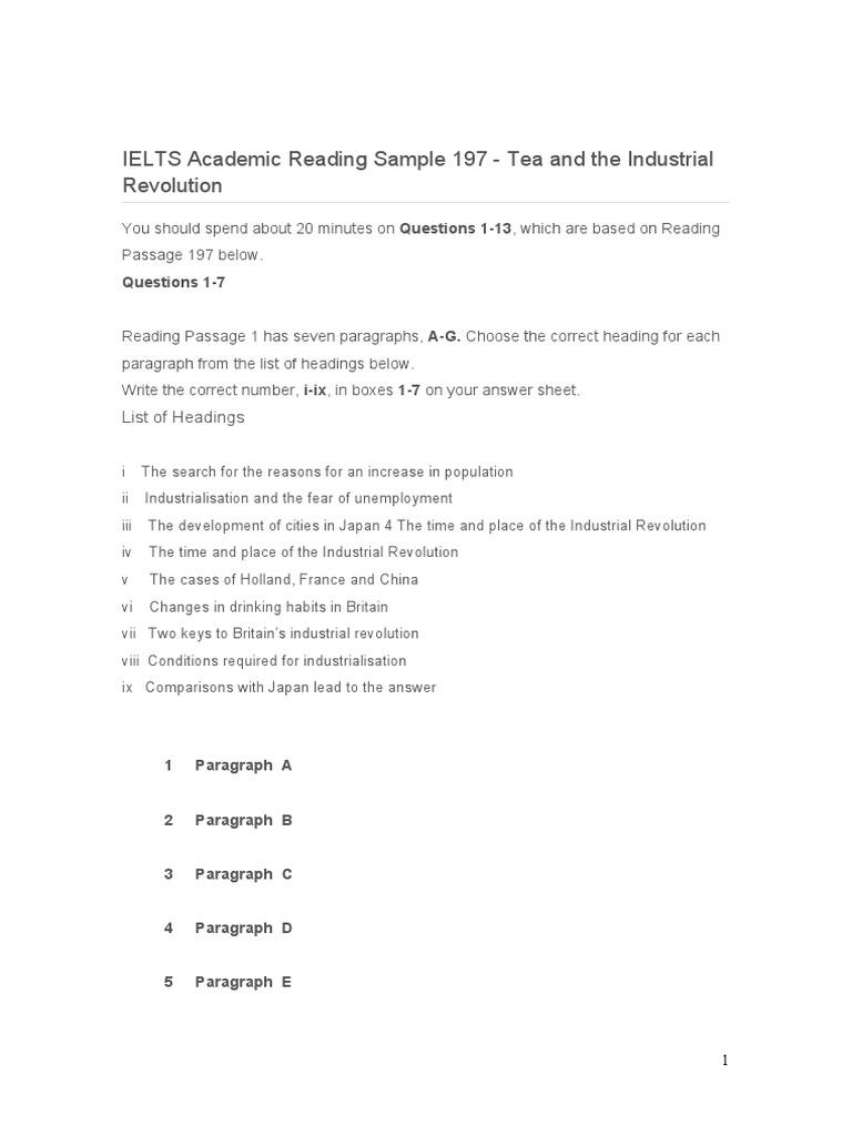 Ielts 10 Test 2 Passage 1 Ielts Academic Reading Sample 197 Tea And