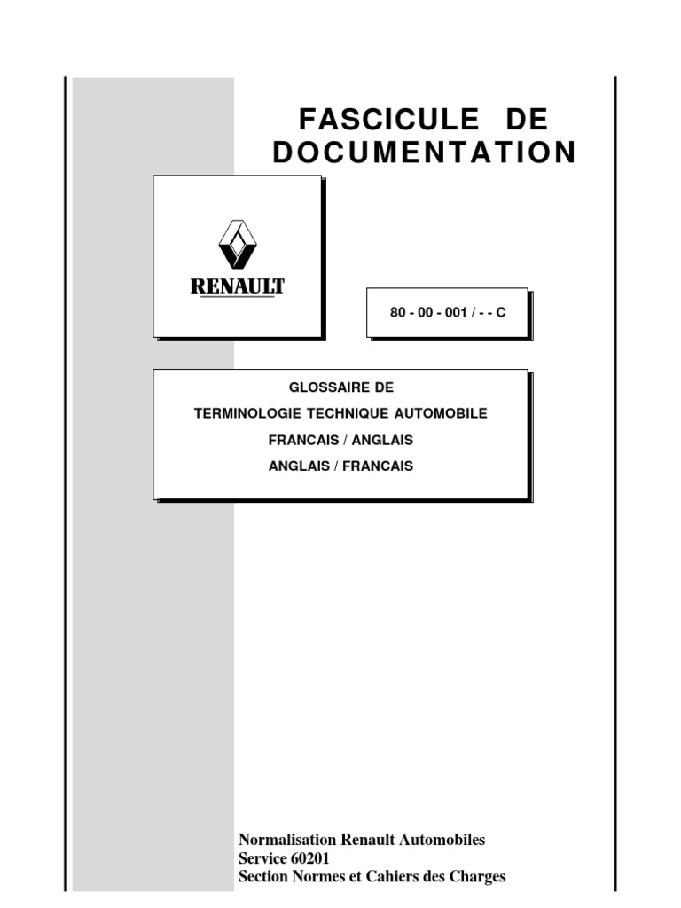 Dictionnaire Francais Anglais Automobile Pdf Renault Acier